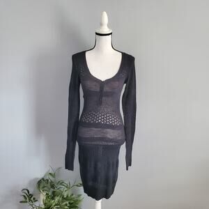 Aeropostale Gray Long Lightweight Open Knit Pullover Sweater M
